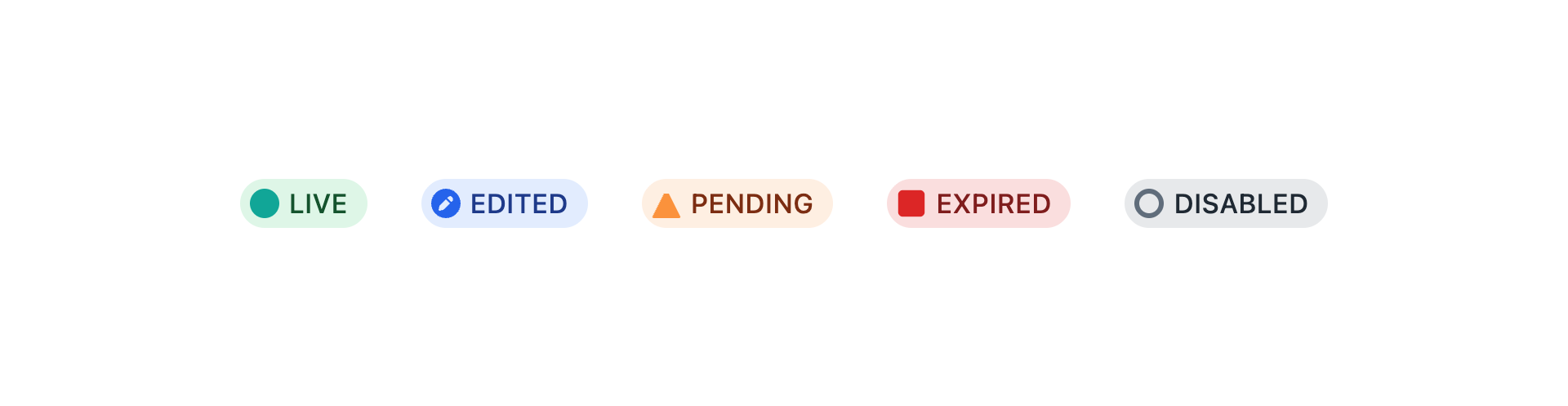 The appearance of statuses in Craft, when the “use shapes to represent statuses” setting is enabled.